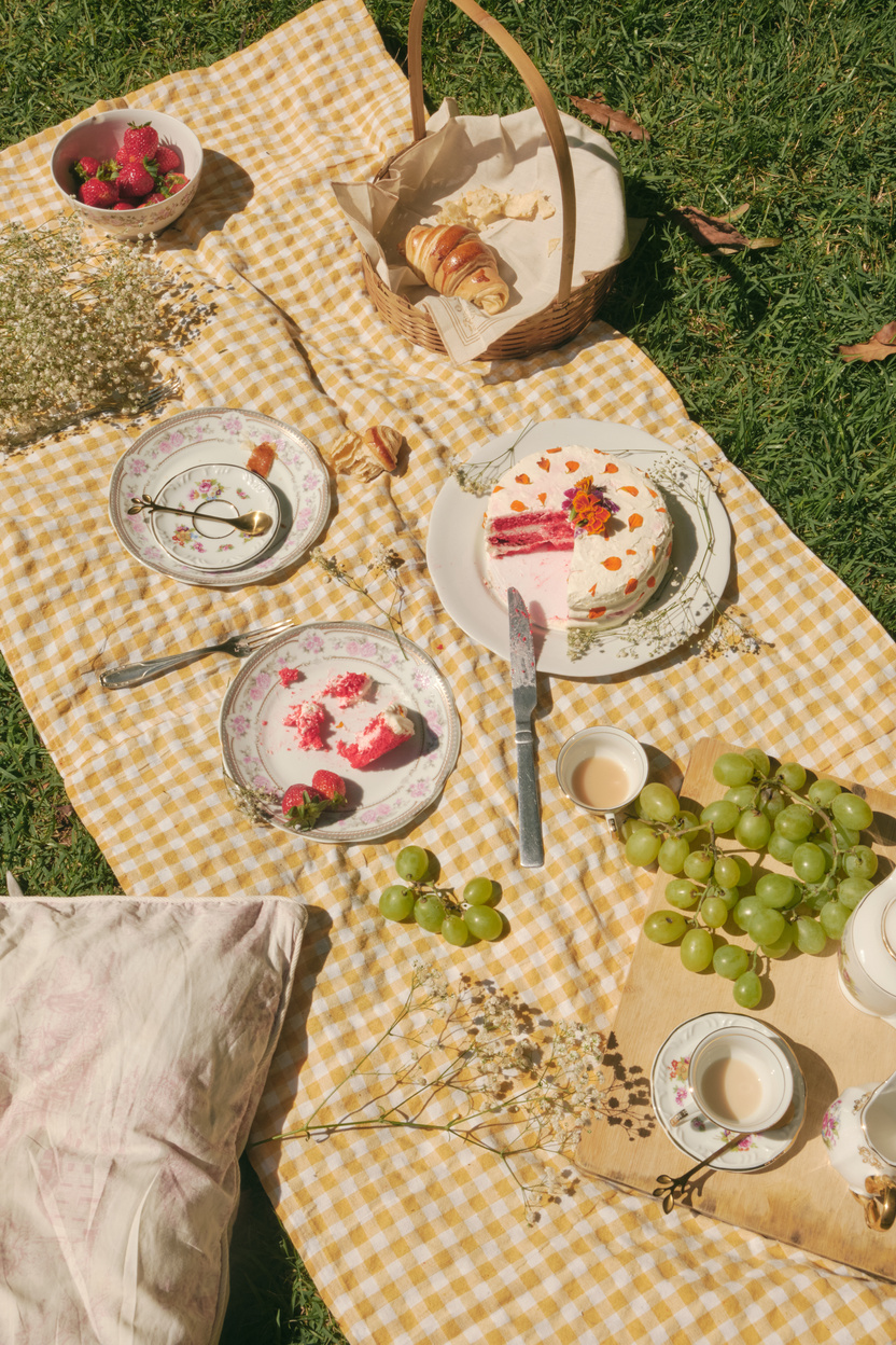 Tea, Pastries and Cake Served in a Picnic